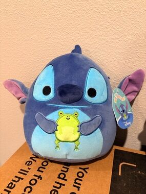 Disney Blue & Purple Stitch Plush with Frog Patch